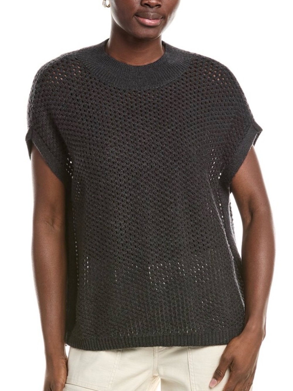 Eileen Fisher Charcoal Open-Weave Crewneck Sweater
